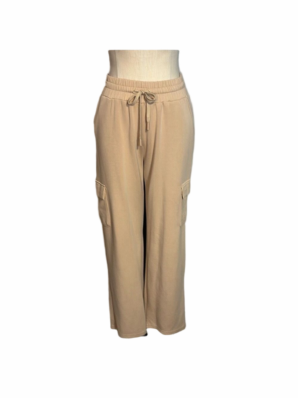 La Vie En Rose Beige Wide-Leg Cargo Track Pants